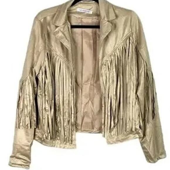 NWT Cropped Soft Faux Western Fringe Suede Open Style Lined Jacket Coat M Cream - Picture 2 of 15